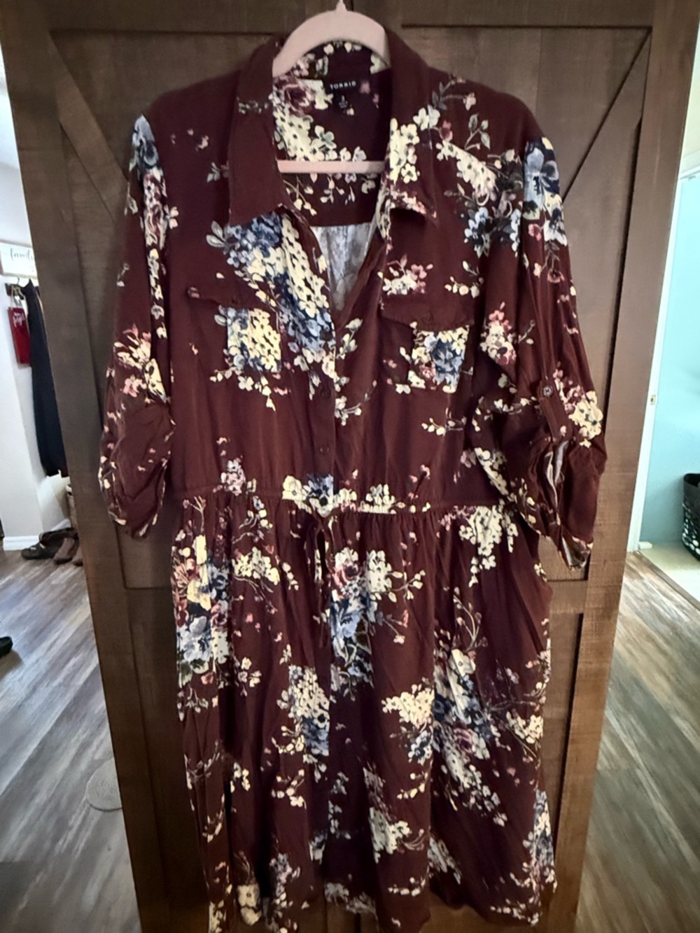 Torrid Floral Button-Front maroon Midi Dress